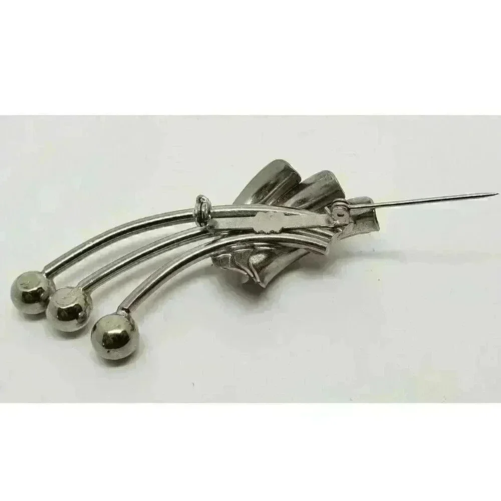 Vintage Brooch MCM Mid Century Hanging Cherries Mod Mid Century Silver 1950